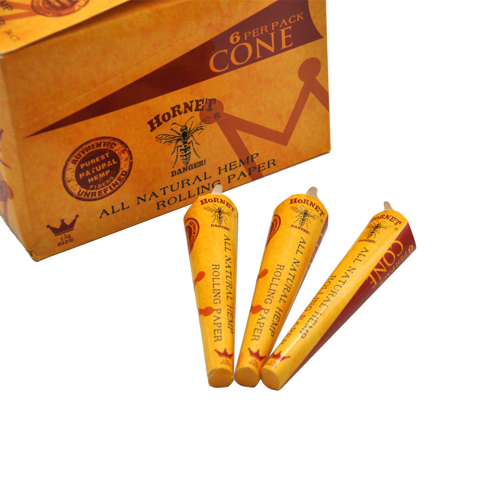 HORNET | 1-1/4 Size Natural Pre-Rolled Paper Cones 6 x 24CT_1