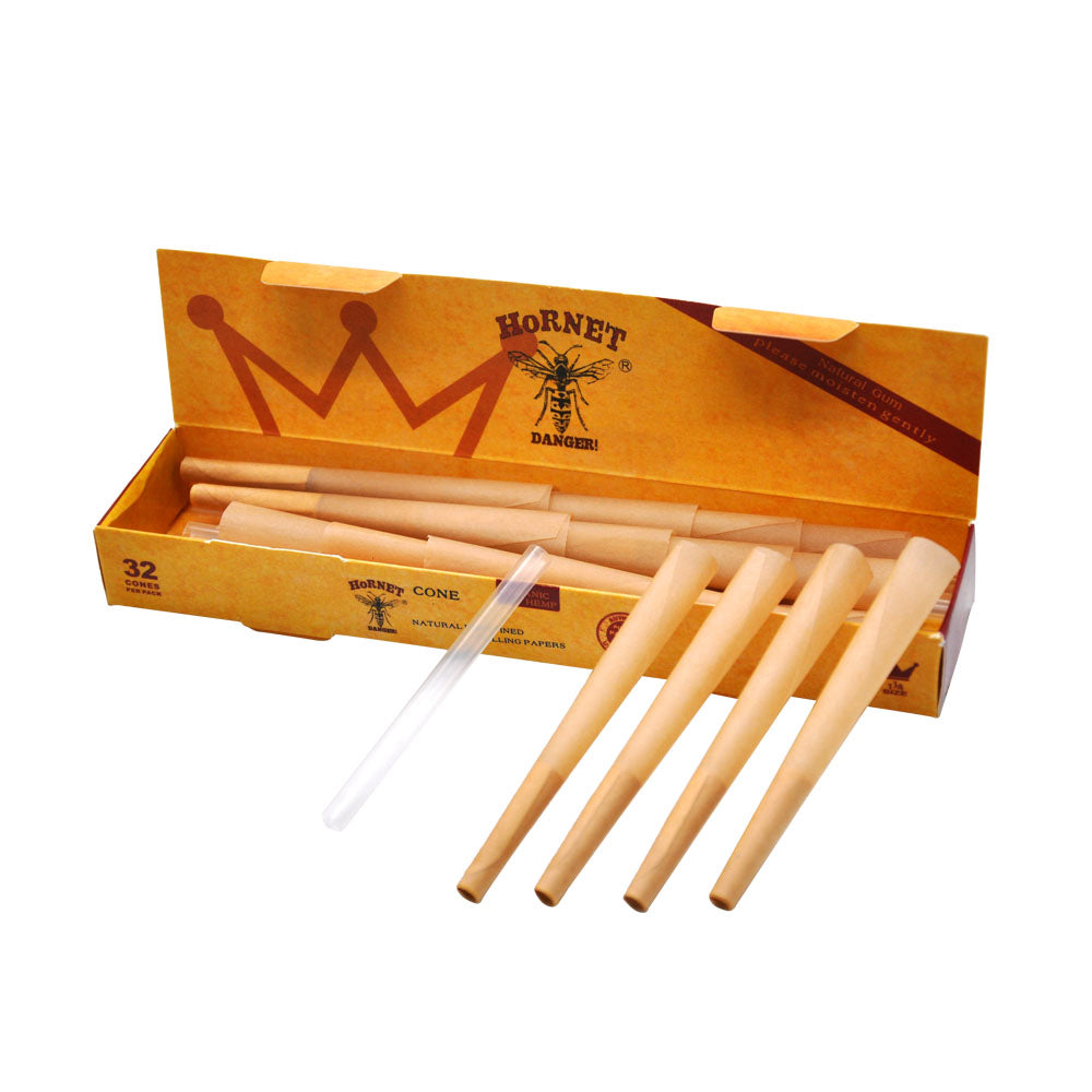 HORNET | Natural Unrefined 1-1/4 Size Pre Rolled Paper Cones Smoking 32 Pack Cone_1