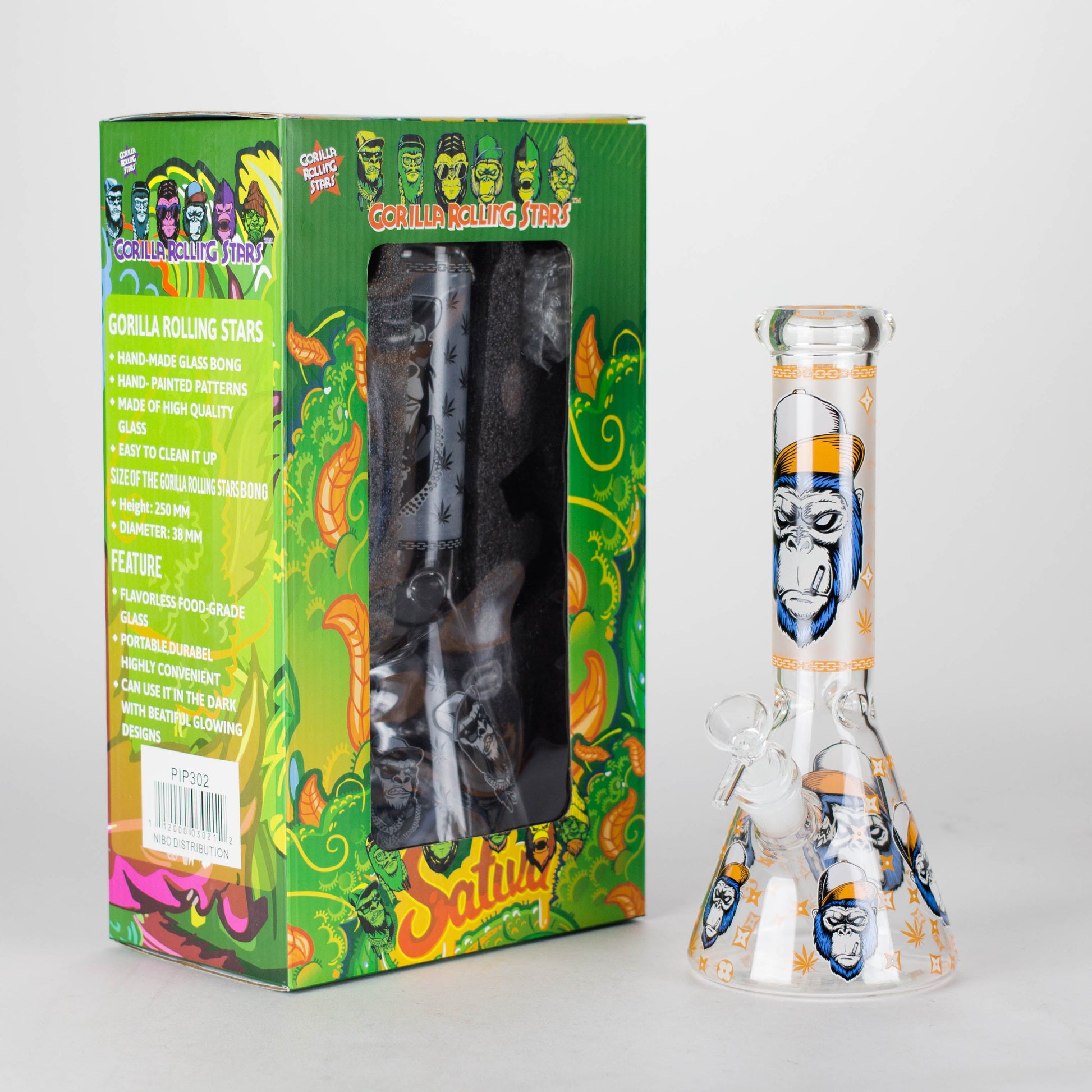 10" Gorilla Designs Glow In The Dark beaker bong In the Box [PIP302]_7