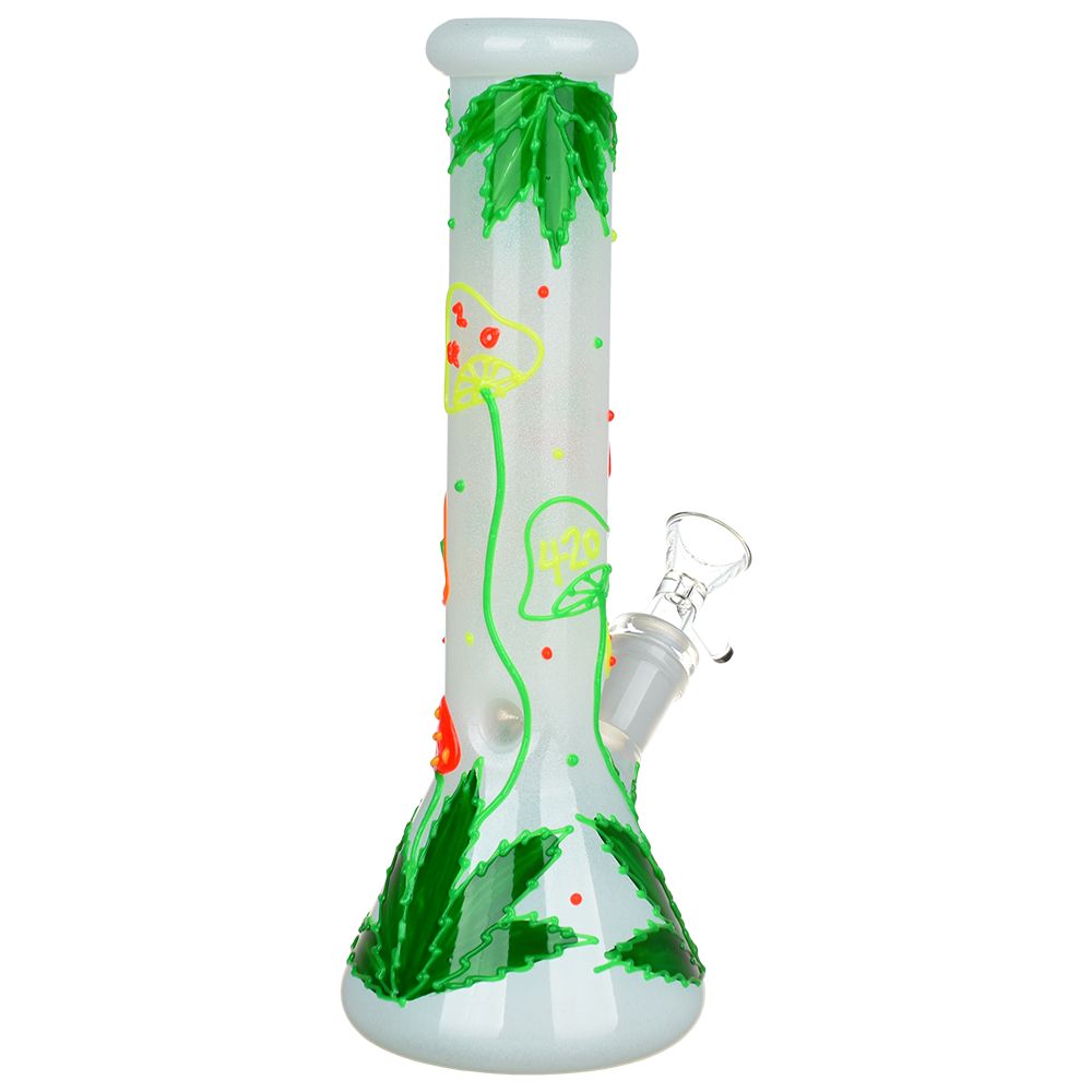 420 Leafy Shroom Glow 9.5" Beaker Bong