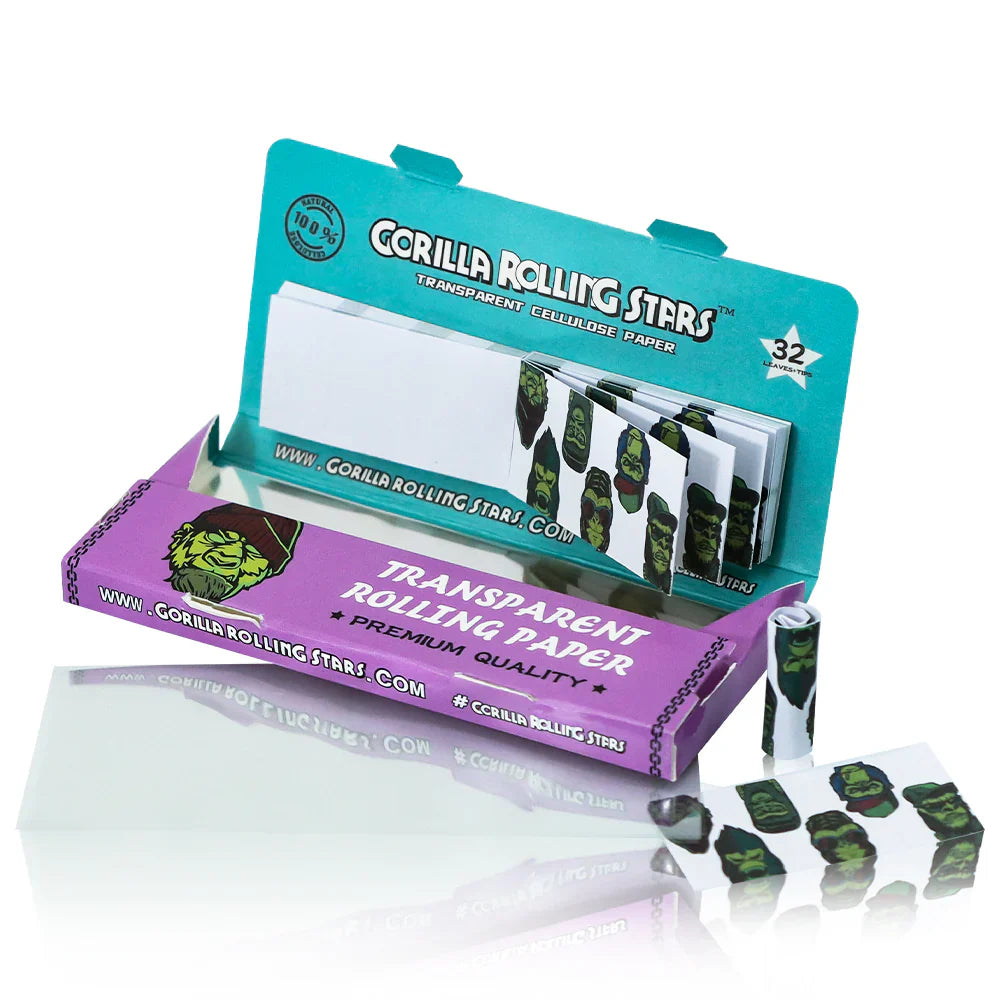 GORILLA ROLLING STARS 1 1/4 Size Transparent Cellulose Rolling Papers with Rolling Tips [GRS-009]_2