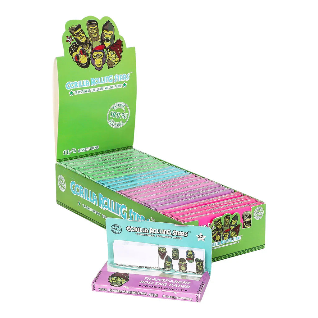 GORILLA ROLLING STARS 1 1/4 Size Transparent Cellulose Rolling Papers with Rolling Tips [GRS-009]_0